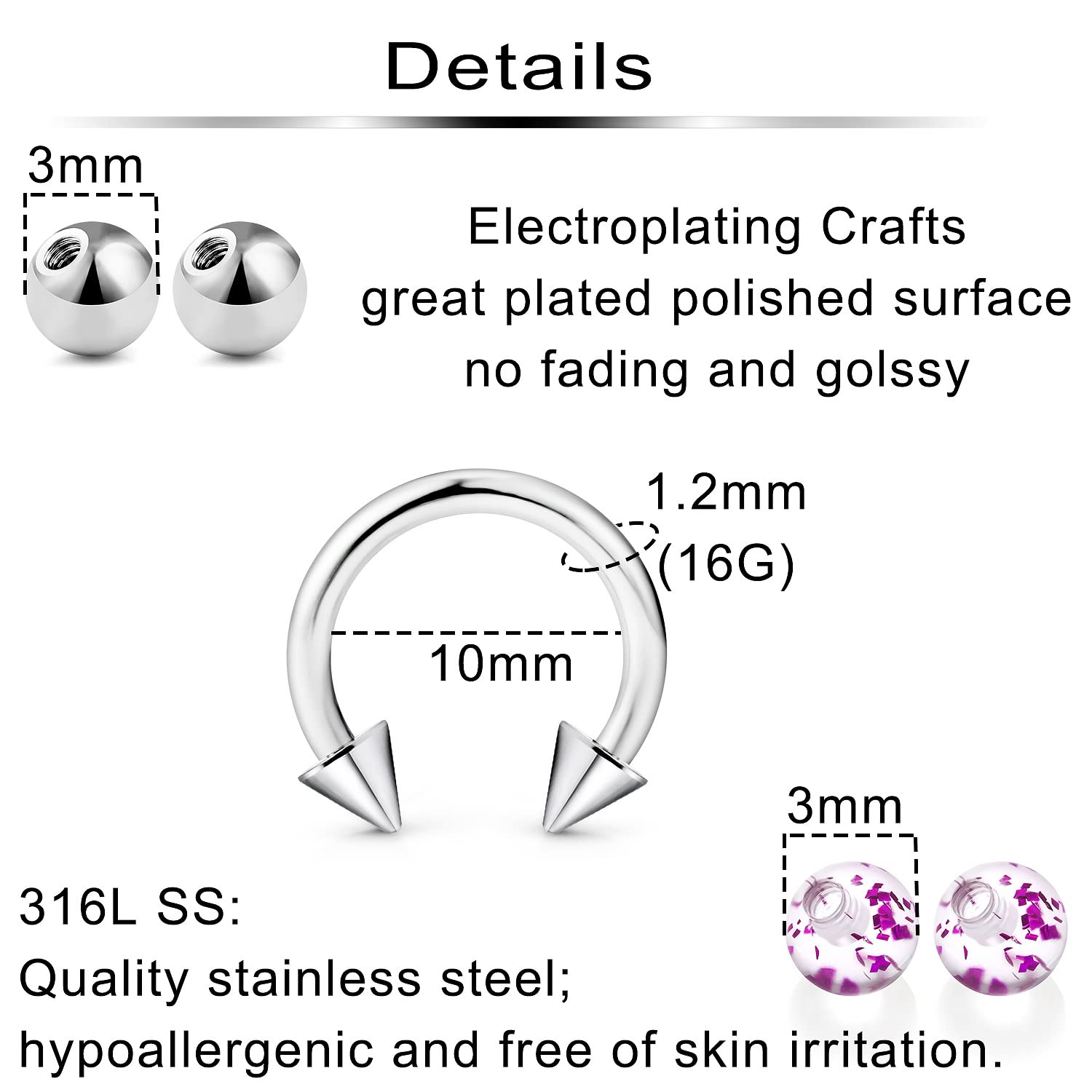 Anillos de herradura de 10 pie - Body Jewelry Replacement Ball reseña y precio